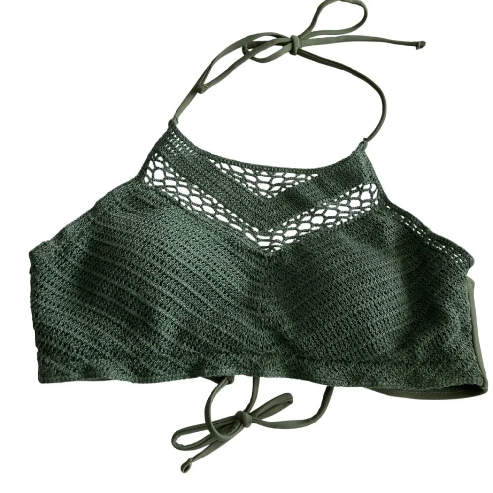 So swim Crochet High Neck Top Sage Green Junior size L(11-13)